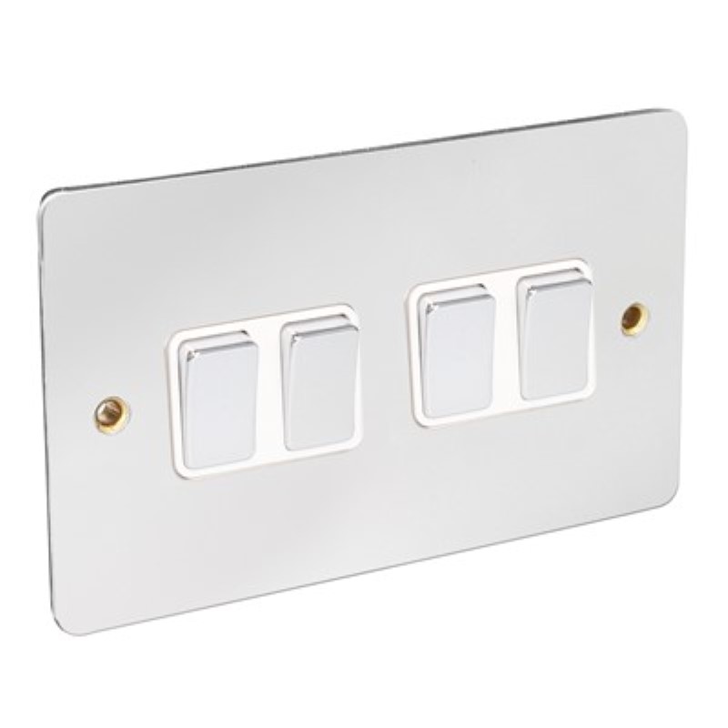 Flat Plate 10Amp 4 Gang 2 Way Switch *Chrome/White Insert ** - Click Image to Close